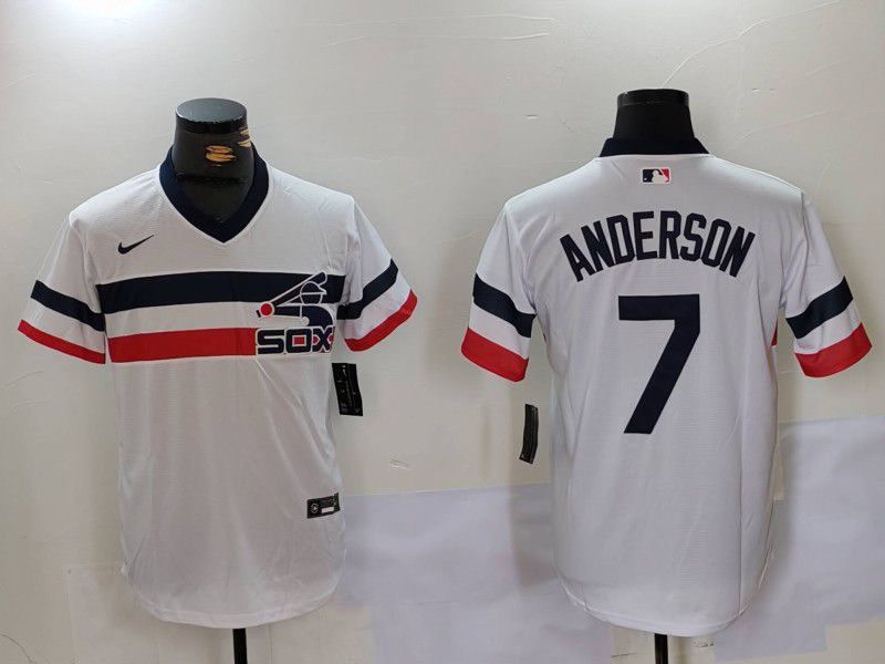 Men Chicago White Sox 7 Anderson White Throwback Game 2024 Nike MLB Jersey style 902